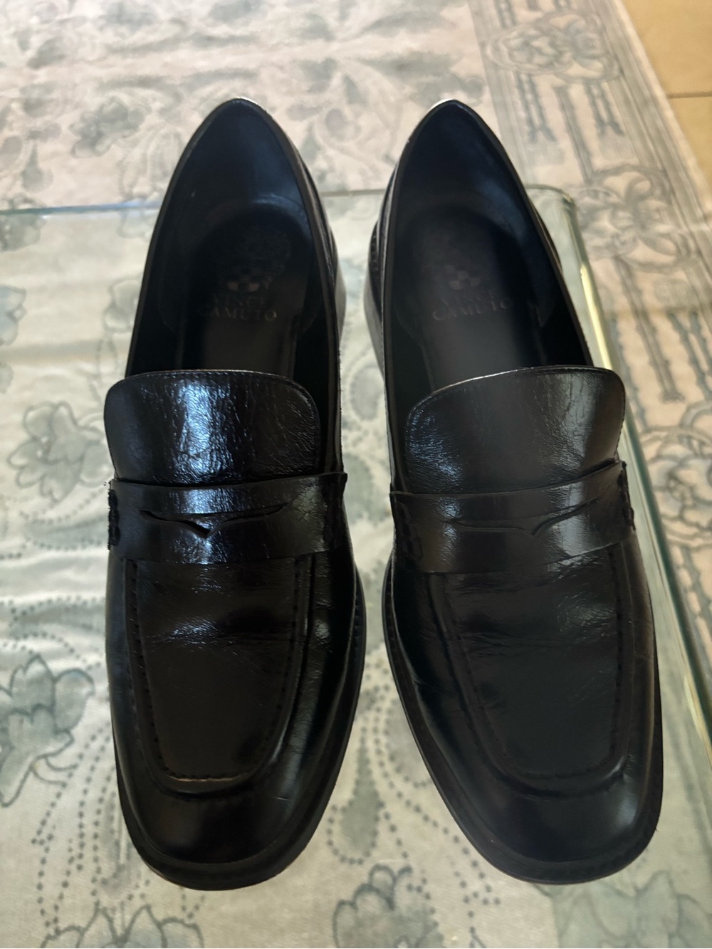 Women’s Vince Camuto Black Leather Penny Loafers - Classic Slip-On